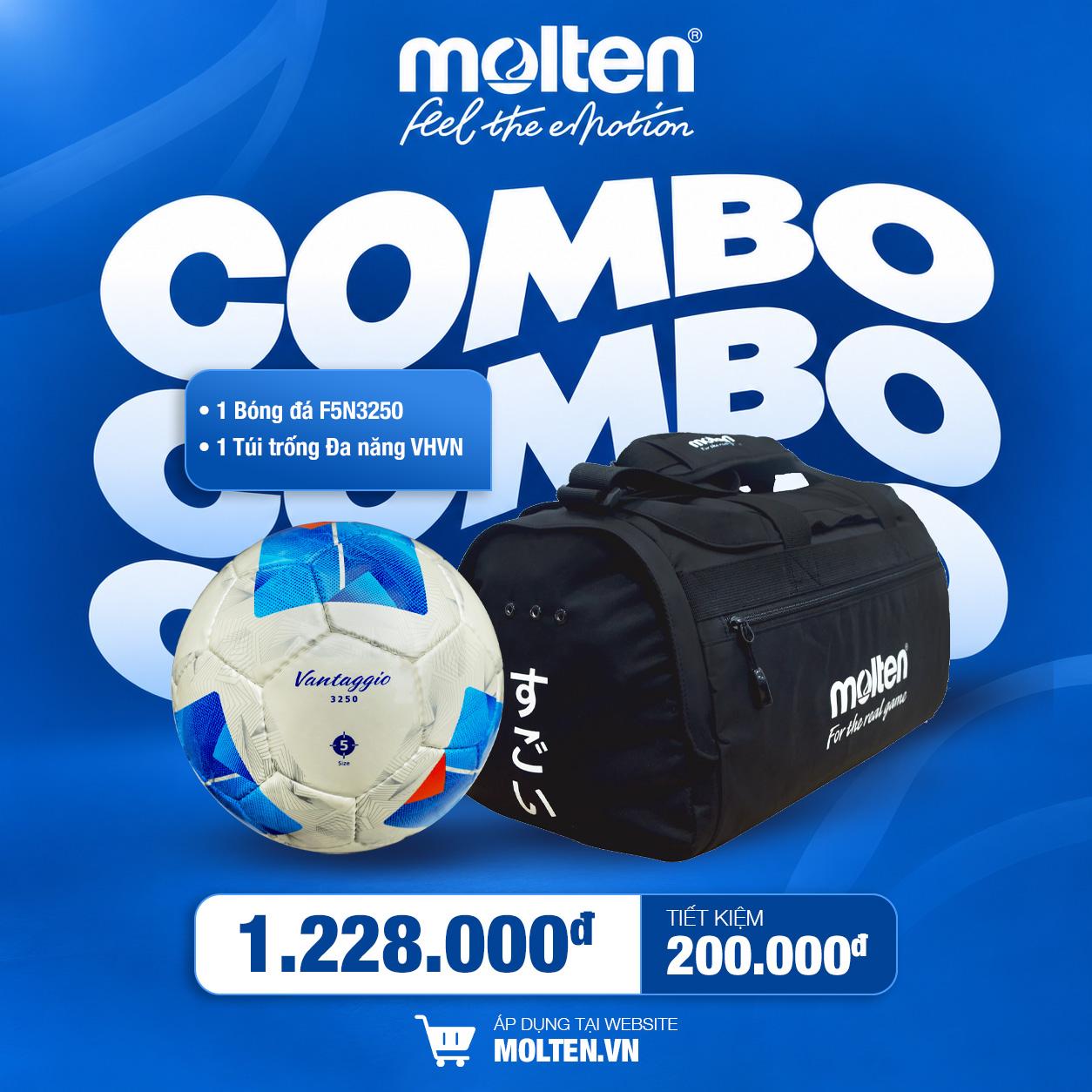 COMBO Bóng đá F5N3250 + Túi trống VHVN Đen/Xanh