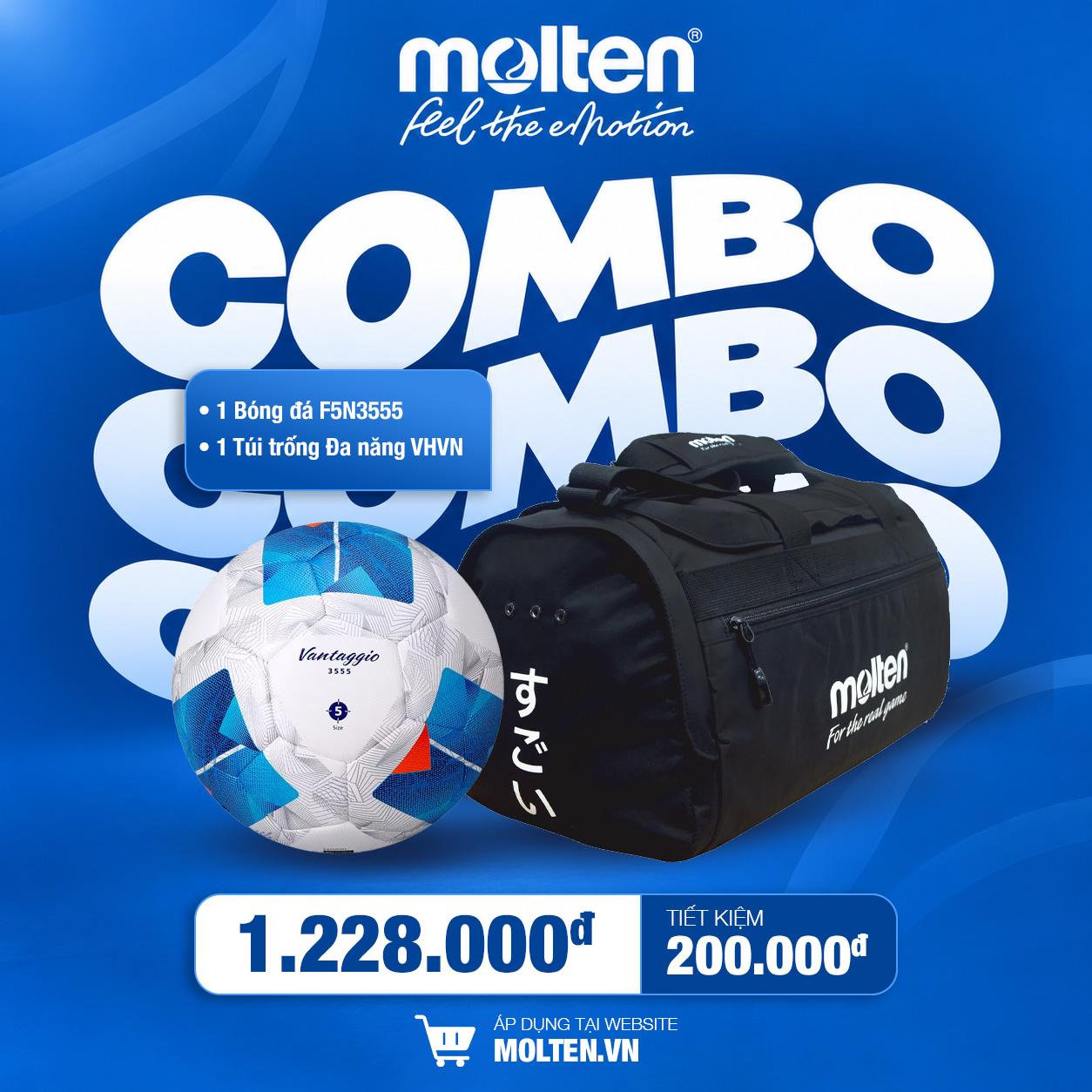 COMBO Bóng đá F5N3555 + Túi trống VHVN Đen/Xanh