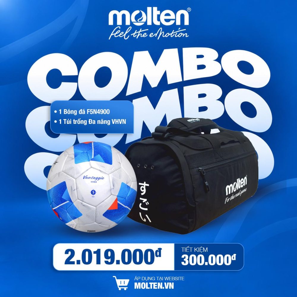 COMBO Bóng đá F5N4900 + Túi trống VHVN Đen/Xanh
