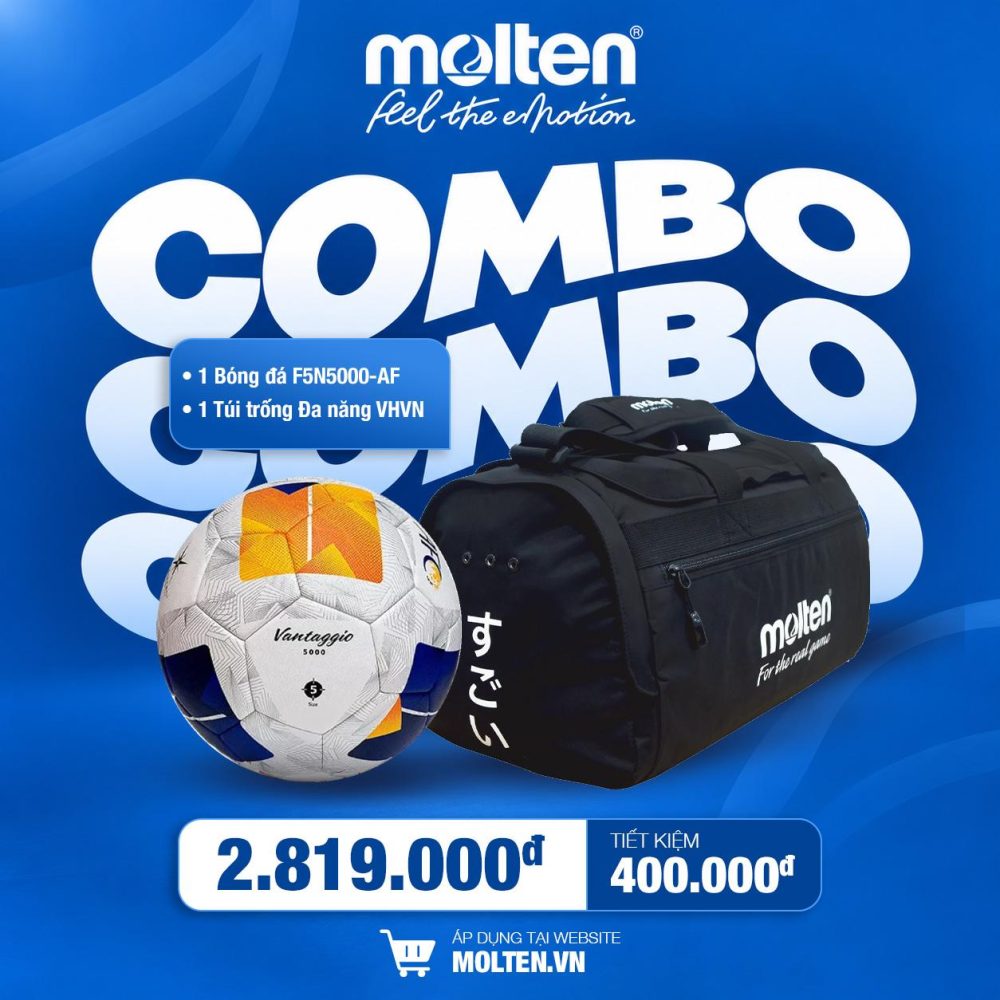 COMBO Bóng đá F5N5000-AF + Túi trống VHVN Đen/Xanh