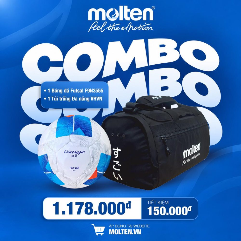 COMBO Bóng đá Futsal F9N3555 + Túi trống VHVN Đen/Xanh