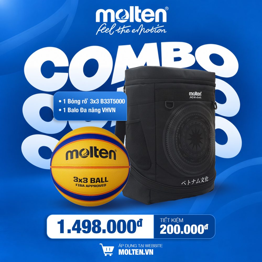 COMBO Bóng rổ 3×3 Molten B33T5000 + Balo VHVN Đen/Đỏ/Xanh
