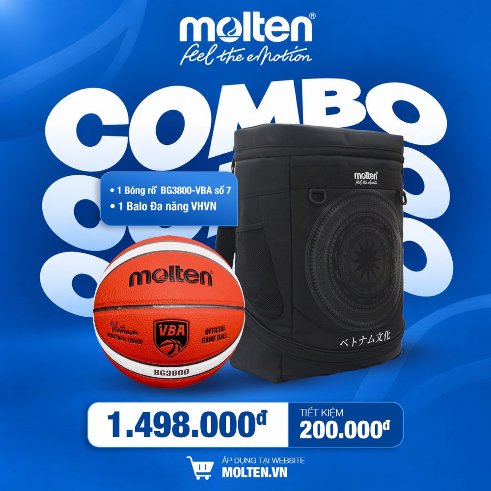 COMBO Bóng rổ BG3800-VBA số 7 + Balo VHVN Đen/Đỏ/Xanh
