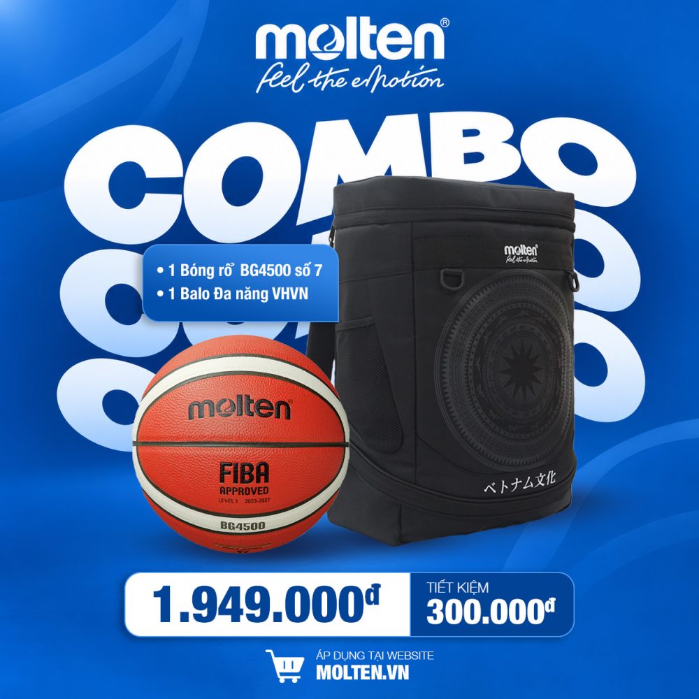 COMBO Bóng rổ BG4500 số 7 + Balo VHVN Đen/Đỏ/Xanh